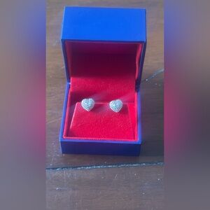 10k White & Rose Gold Heart Earrings Stud Big 10MM New W/ Box VS/SI Diamonds